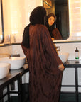 Brown Jacquard Butterfly Abaya